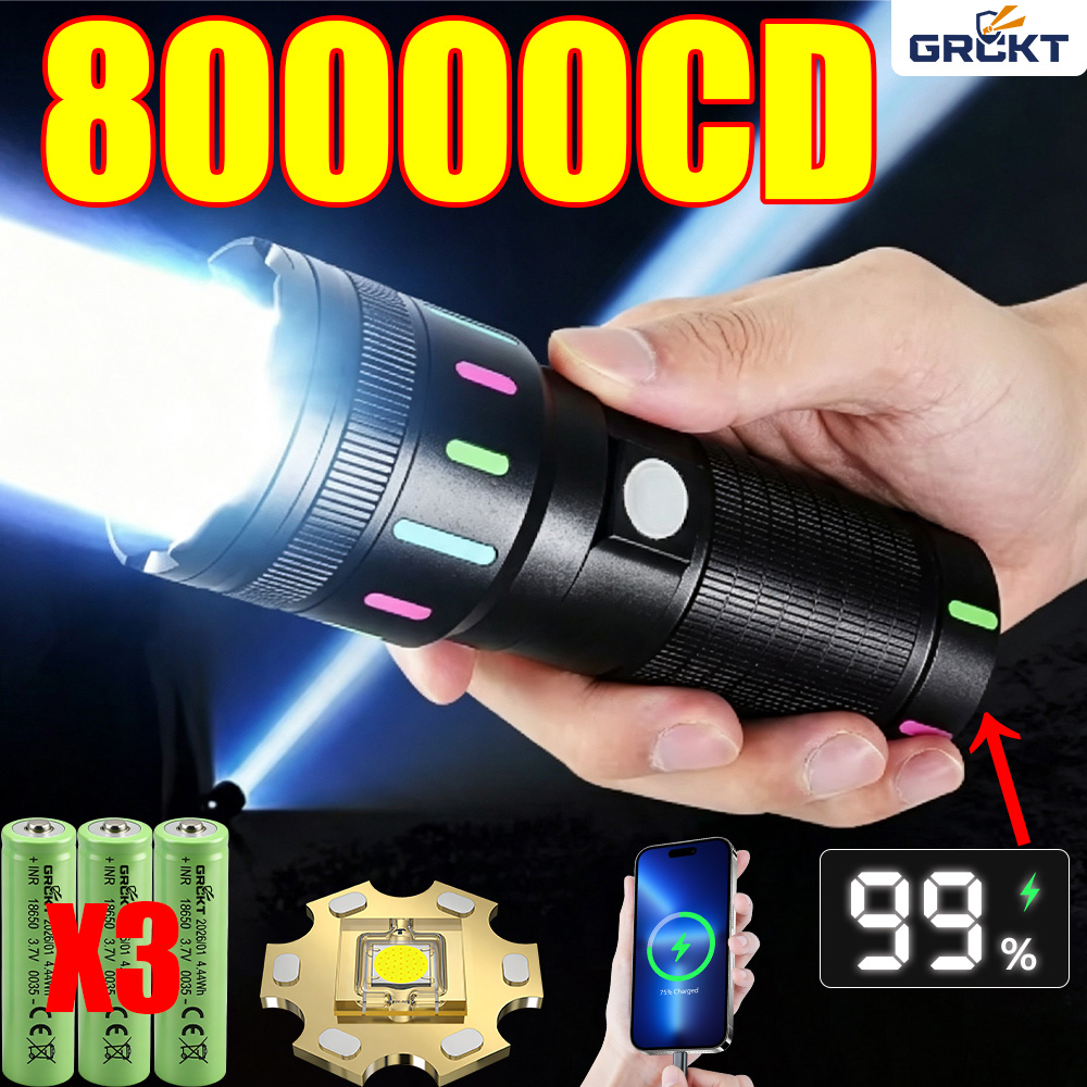 Tactical Flashlight Rechargeable - 80000CD Самый мощный светодиодный фонарь, тактический