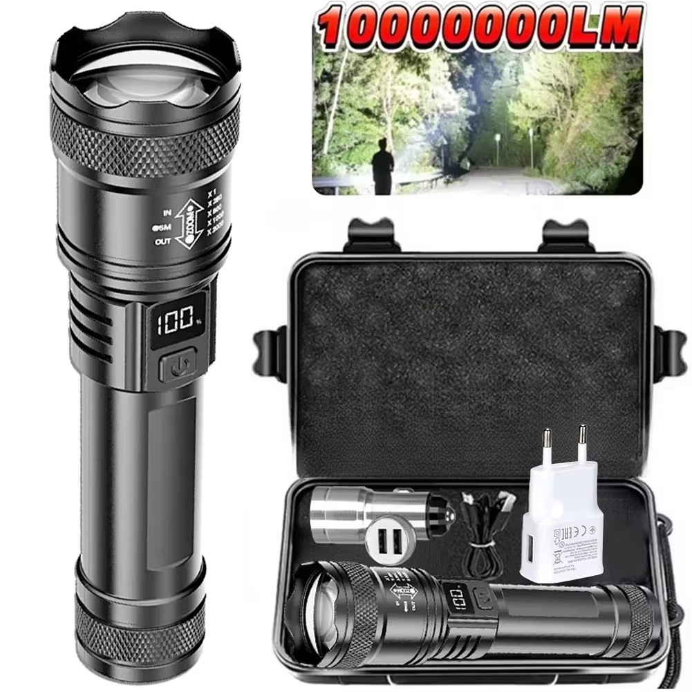 Tactical Flashlight Rechargeable - Перезаряжаемый светодиодный фонарь с зумом, ЖК-дисплеем,